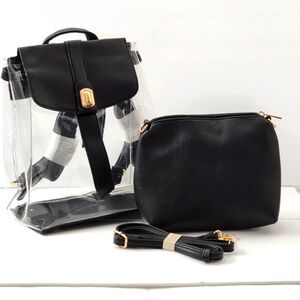 Luxie Collection 2-in-1Black Leather Trim Transparent Clear Women's Backpack